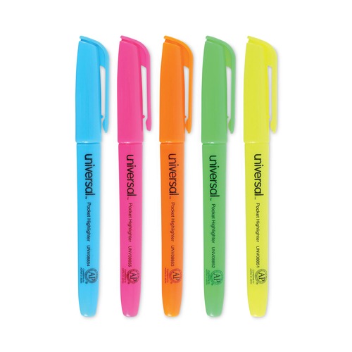 Highlighters | Universal UNV08857 Chisel Tip Assorted Color Pocket Highlighters (12/Set) image number 0