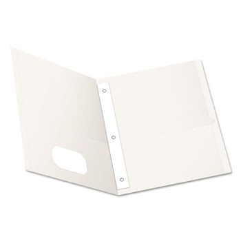Oxford 57704 11 in. x 8.5 in. 0.5 in. Capacity Twin-Pocket Folders with 3 Fasteners - White (25/Box)