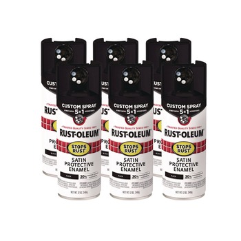 PAINTING | Rust-Oleum 376869 Stops Rust 5-in-1 Spray Paint, Satin Black, 12 oz Aerosol Can, 6/Carton