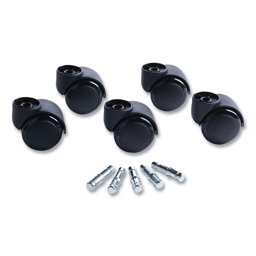 Office Chair Casters | Master Caster 23620 2.19 in. Soft Polyurethane Wheel Flush Mount Grip Ring Type B and Type K Stems Deluxe Futura Casters - Matte Black (5-Piece/Set) image number 0