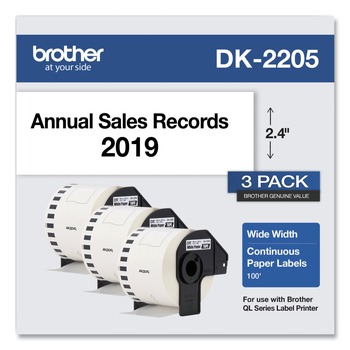 Brother DK22053PK 2.4 in. x 100 ft. Continuous Paper Label Tape - White (3/Pack)
