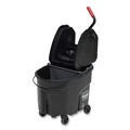 Mop Buckets | Rubbermaid Commercial 1863898 35 qt. WaveBrake 2.0 Down-Press Plastic Bucket/Wringer Combos - Black image number 1