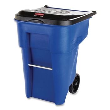 TRASH CANS | Rubbermaid Commercial FG9W2700BLUE Brute 50 Gallon Square Plastic Rollout Container - Blue