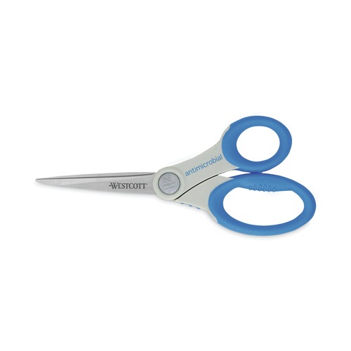 Arts & Crafts Supplies | Westcott 14643 8 in. Long x 3.5 in. Cut Length Scissors with Antimicrobial Protection - Straight Blue Handle image number 0