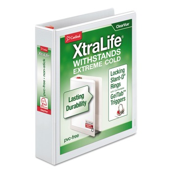 Cardinal 26310 Xtralife ClearVue 3 Rings 1-1/2 in. Cap 11 in. x 8-1/2 in. Non-Stick Locking Slant-D Ring Binder - White
