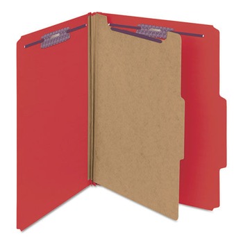 Smead 13731 4-Section Pressboard Top Tab Classification Folders with 4 SafeSHIELD Fasteners - Letter Size/Bright Red (10/Box)
