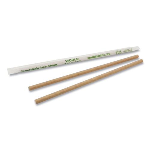 Cutlery | World Centric STPA8WK 8 in. Wrapped Sustainable Kraft Paper Straws - Natural (6000/Carton) image number 0