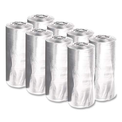 Trash & Waste Bins | Boardwalk H5645TCKR01 23 Gallon 0.9 mil 28 in. x 45 in. Perforated Roll Linear Low Density Can Liners - Clear (25 Bags/Roll, 8 Rolls/Carton) image number 0