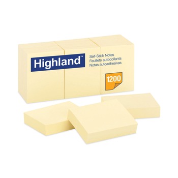 PRODUCTS | Highland 6539 1.38 in. x 1.88 in. Self-Stick Notes - Yellow (12 Pads/Pack)
