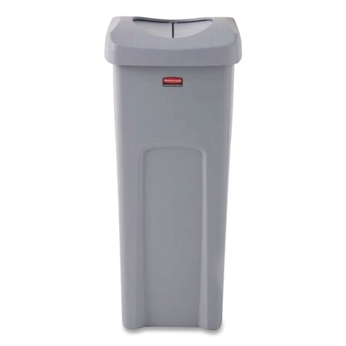 Trash & Waste Bins | Rubbermaid Commercial 2143862 Universal Square Trash Can with Swing Lid 23 gal Plastic Gray image number 0