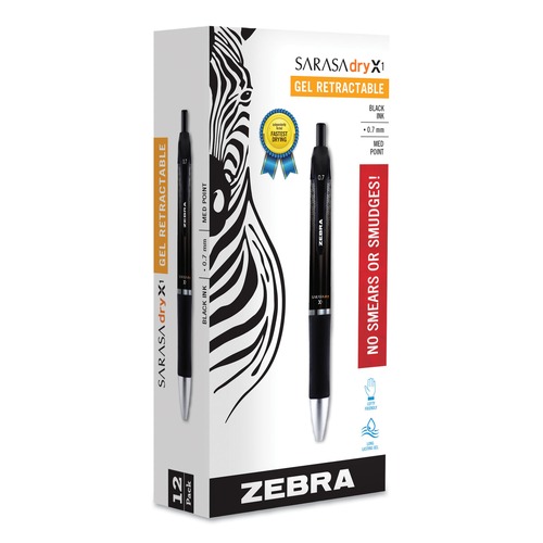 Pens | Zebra 45610 0.7 mm Retractable Medium Sarasa Dry Gel X1 Gel Pen - Black Ink/Barrel (1-Dozen) image number 0