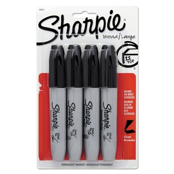 Sharpie 38264PP Permanent Marker - Medium Chisel Tip/Black (4/Pack)