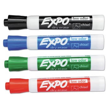 EXPO 80074A Broad Chisel Tip Low-Odor Dry-Erase Marker - Assorted Colors (4/Set)