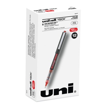 uni-ball 60117 VISION Extra-Fine 0.5 mm Stick Roller Ball Pen - Red Ink Gray/Red Barrel (1-Dozen)