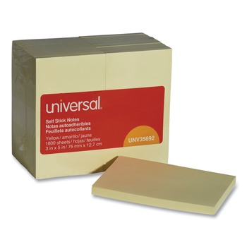 STICKY NOTES AND POST ITS | Universal UNV35692 3 in. x 5 in. Self-Stick Note Pads - Yellow (18/Pack)