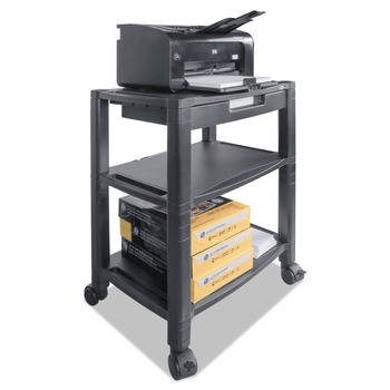 OFFICE FURNITURE AND LIGHTING | Kantek PS640 20 in. x 13.25 in. x 24.5 in. 60 lbs. Capacity 1 Drawer 3 Shelves Plastic Height-Adjustable Deskside Printer Cart - Black