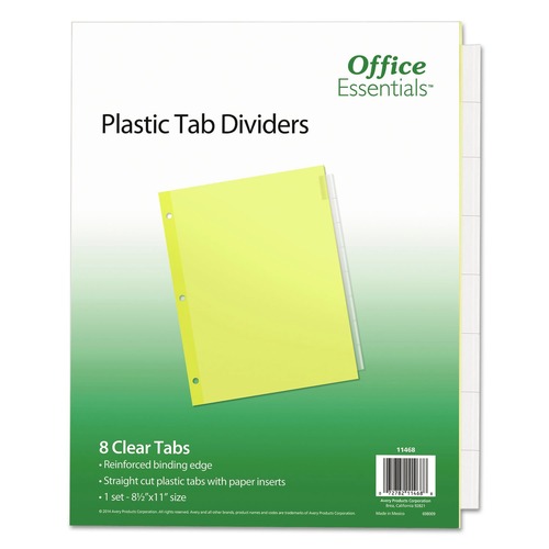 Back to School Sale | Office Essentials 11468 11 in. x 8.5 in. 8-Tab Plastic Insertable Dividers - Clear Tabs (1-Set) image number 0
