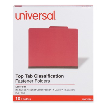 Universal UNV10203 Bright Colored Pressboard Classification Folders - Letter, Ruby Red (10/Box)