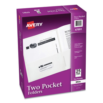 FILING AND FOLDERS | Avery 47991 40 Sheet Capacity 11 in. x 8.5 in. Two-Pocket Folder - White (25/Box)