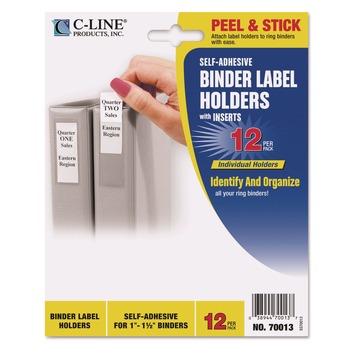 C-Line 70013 1 x 2.81 Self-Adhesive Top Load Ring Binder Label Holders - Clear (12/Pack)