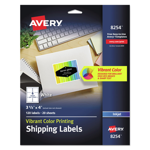 Labels | Avery 08254 3.33 x 4 Vibrant Inkjet Color-Print Labels with Sure Feed - Matte White (120/Pack) image number 0