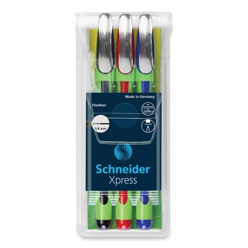 | Schneider 190093 0.8 mm Xpress Fineliner Porous Point Stick Pen - Medium/Assorted Ink and Barrel Colors (3/Pack)