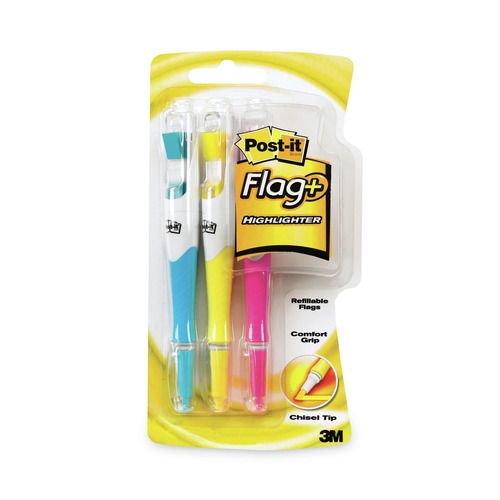 Page Flags | Post-it 689-HL3 FlagPlus Chisel Tip Highlighter - Assorted Ink/Flag/Barrel Colors (3/Pack) image number 0