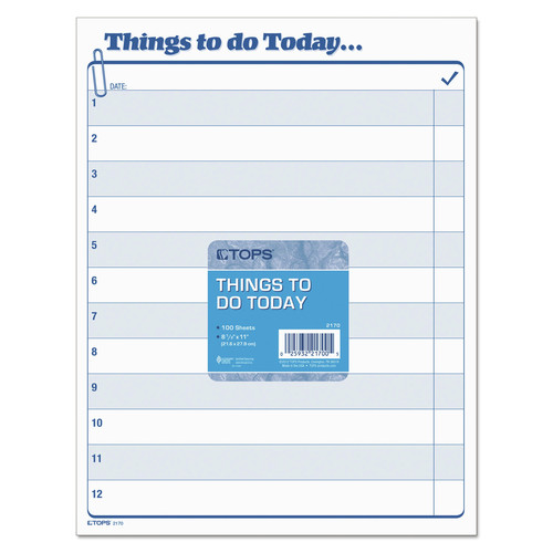 Notebooks & Pads | TOPS 2170 100 Forms 8.5 in. x 11 in. One-Part (No Copies) "Things To Do Today" Daily Agenda Pad (1-Pad) image number 0