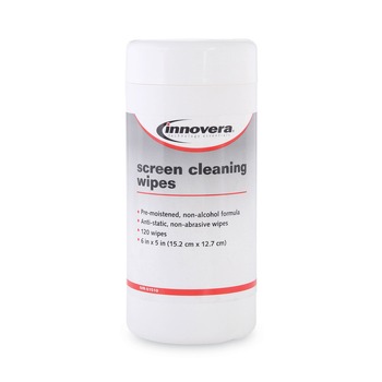 GLASS CLEANERS | Innovera IVR51510 Pop-Up Tub Antistatic Screen Cleaning Wipes (120-Sheet/Pack)