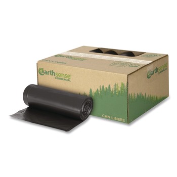 Earthsense Commercial 1507739 40 in. x 46 in. 45 gal. 1.65 mil Linear Low Density Recycled Can Liners - Black (100/Carton)