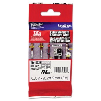 Brother P-Touch TZES221 0.35 in. x 26.2 ft. TZe Standard Adhesive Laminated Labeling Tape - Black on White