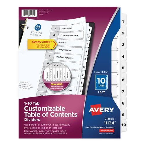 Just Launched | Avery 11134 Ready Index 11 in. x 8.5 in. 10-Tab Customizable TOC 1 to 10 Tab Dividers - Black/White (1-Set) image number 0