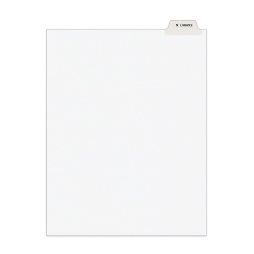 Dividers & Tabs | Avery 11950 11 in. x 8.5 in. 26-Tab Exhibit K Avery-Style Preprinted Legal Bottom Tab Divider - White (25/Pack) image number 0
