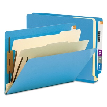 Smead 26836 2 in. Expansion 2 Dividers 6 Fasteners Letter Size Colored End Tab Classification Folders - Blue (10/Box)