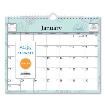 Blue Sky BLS101613 11 in. x 8.75 in. 12-Month (Jan to Dec) 2026 Rue Du Flore Wall Calendar - Floral Artwork White/Jade/Lavender Sheets
