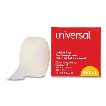 Universal UNV83436 0.75 in. x 36 yds. 1 in. Core Invisible Tape - Clear (1 Roll)