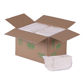 Eco-Products EP-SCRC32NFA WorldView Vanguard 32 oz. 4.71 in. x 7.01 in. x 1.04 in. Sugarcane Fiber Rectangular Container - White (400/Carton)