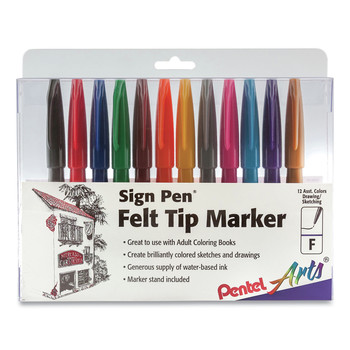  | Pentel Arts S520-12 Sign Pen Extra-Fine Bullet Tip Fine Point Color Marker - Assorted Colors (12/Set)