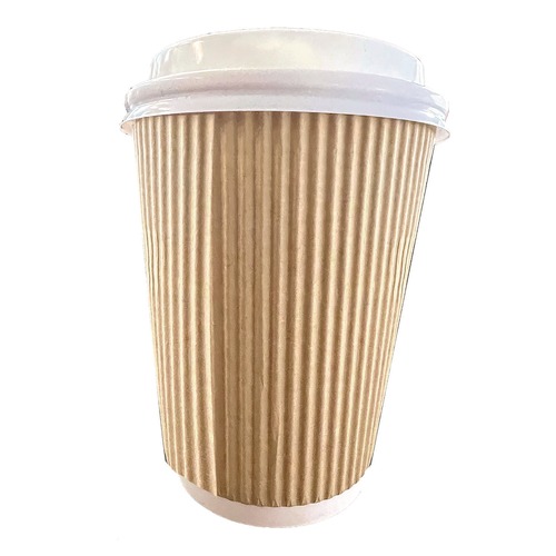Cups and Lids | Karat C-KRC508 8 oz Ripple Hot Cups - Kraft/White (500/Carton) image number 0