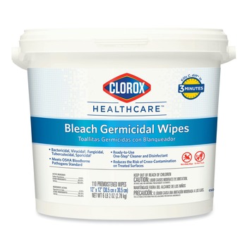 Clorox Healthcare 30358 12 in. x 12 in. 1-Ply Bleach Germicidal Wipes - Unscented, White