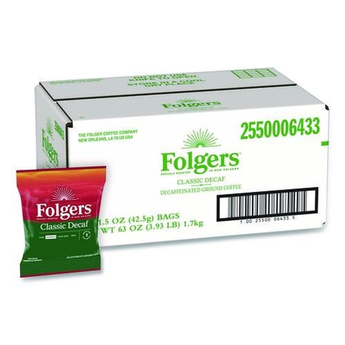 Coffee | Folgers 2550006433 1.5 oz. Classic Roast Decaf Ground Coffee Fraction Packs (42/Carton) image number 0