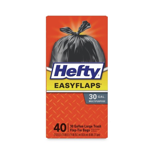 Trash Bags | Hefty PAC E27744 Easy Flaps 30 in. x 33 in. 30-Gallon 0.85 mil. Trash Bags - Black (40/Box) image number 0