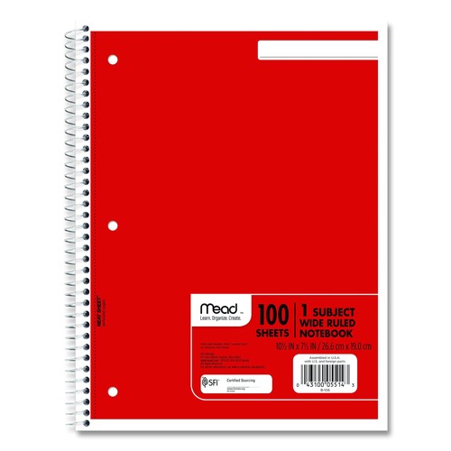 Notebooks & Pads | Mead 05514 (100) 10.5 in. x 7.5 in. Sheets 1-Subject Wide/Legal Rule Spiral Notebook - Randomly Assorted Cover Color image number 0