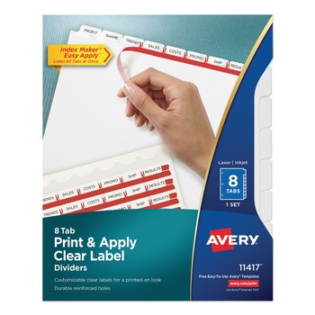 Avery 11417 Index Maker 11 in. x 8.5 in. 8-Tab Print and Apply Clear Label Dividers - White (1-Set)