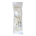 Cutlery | Boardwalk BWK6COMBOKITPP 5.86 in. 6-Piece Mediumweight Plastic Cutlery Fork/Knife/Napkin/Pepper/Salt/Spoon Kit - White (250/Carton) image number 0