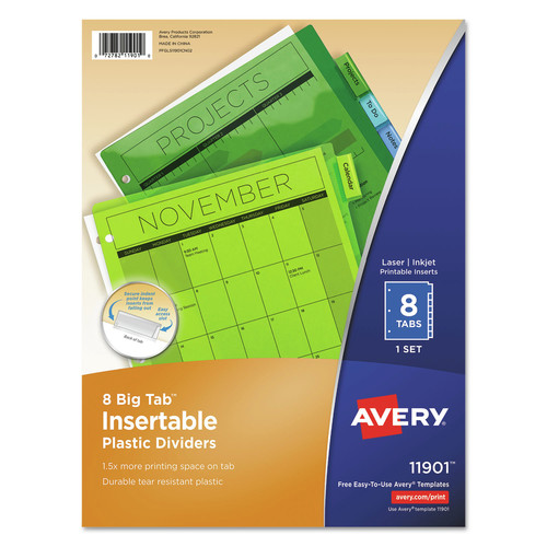 Dividers & Tabs | Avery 11901 Big Tab 11 in. x 8.5 in. 8-Tab Insertable Plastic Dividers - Assorted (1-Set) image number 0