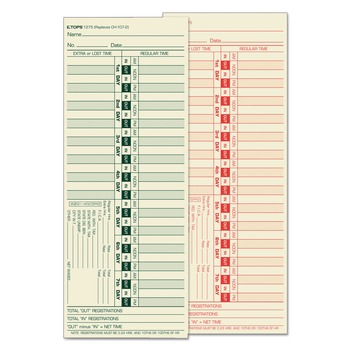 TOPS 1275 3.5 x 9 Two-Side Time Clock Cards Replacement for CH-107-2 (500/Box)