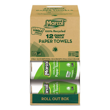  | Marcal 6183 11 in. x 5.5 in. 2-Ply Roll Out Box 100 Percent Premium Recycled Kitchen Roll Towels - White (12/Carton)