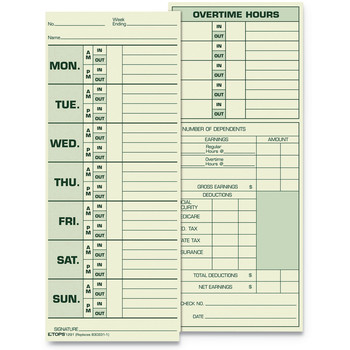 RECORDKEEPING AND FORMS | TOPS 1291 3.5 x 8.5 Two-Side Time Clock Cards Replacement for 331-10 (500/Box)