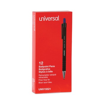 Universal UNV15521 0.7 mm Retractable Fine Ballpoint Pen - Blue (1 Dozen)